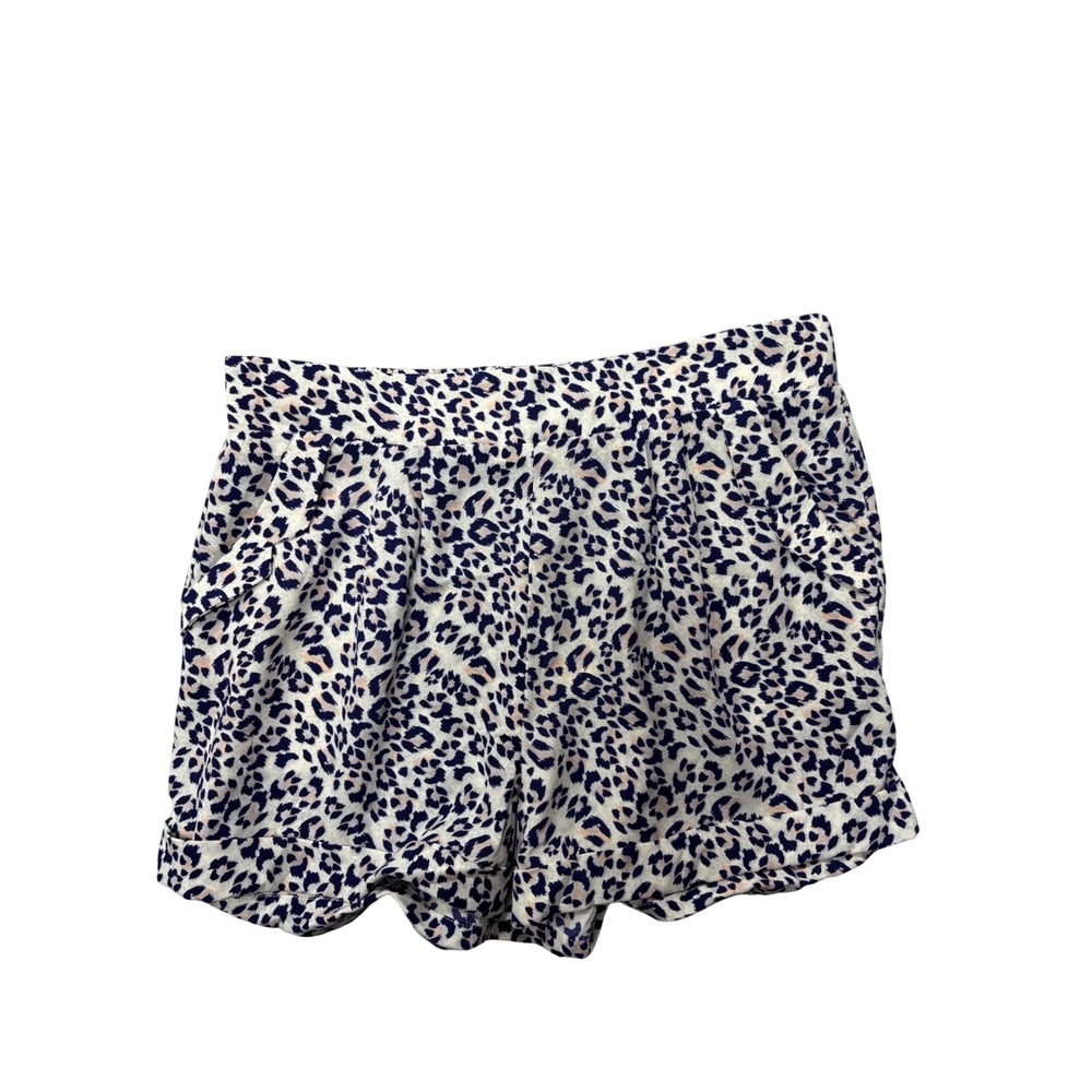Skies Are Blue Shorts S Leopard Print Navy Blush Pleated Cuffed Pockets NEW